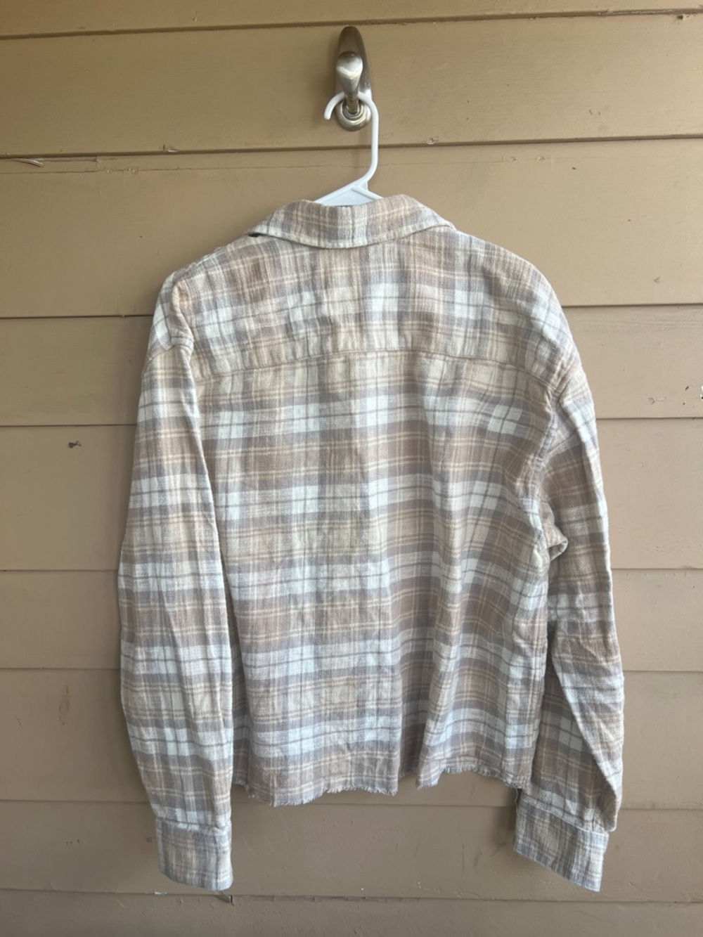 Abercrombie & Fitch Cropped Plaid Button Down Shirt - Size M Neutral Preppy Fall - Picture 6 of 6